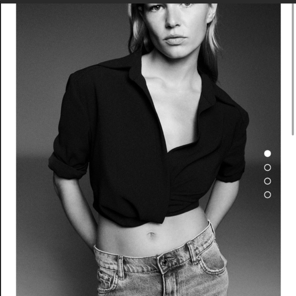 Zara cropped collared pleated V neck top NWOT